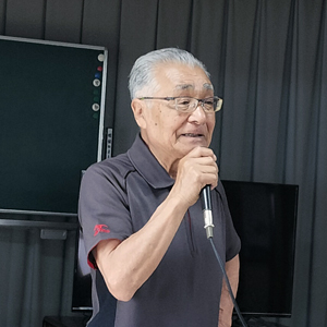 中原ひでふみ川越市議会議員出席の脇田本町グランド・ゴルフ愛好会定期総会での澤田会長の挨拶